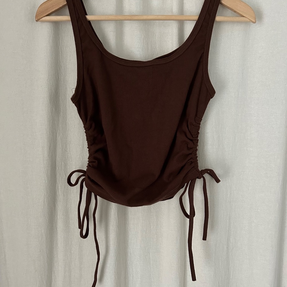 Brown Ribbed Tank with side ties - Picture 2 of 5